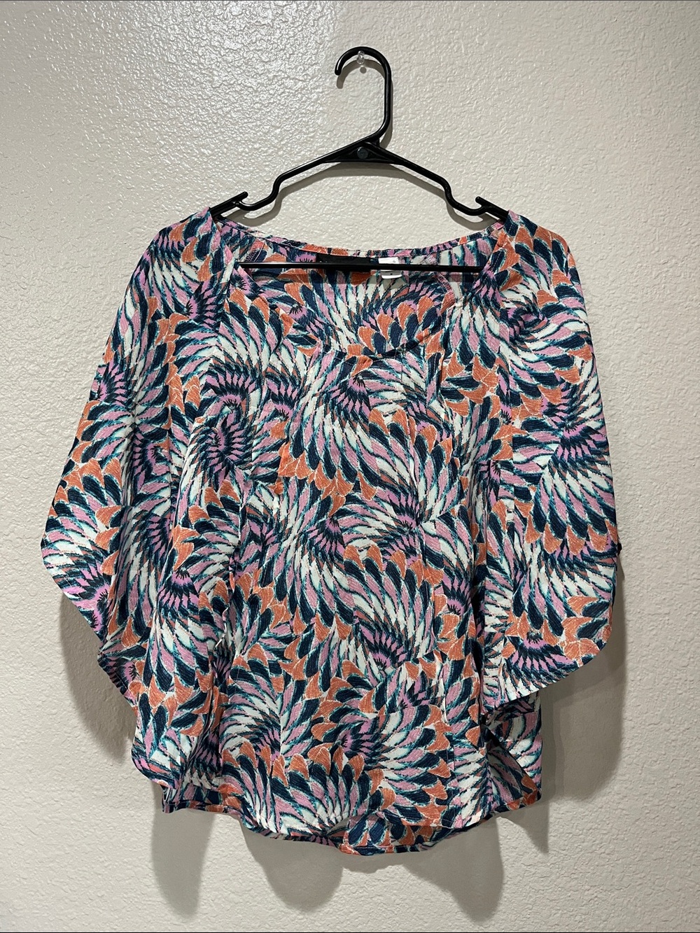 attention Floral Spiral Tunic Pink, Peach, Teal, Navy, White Sz M Boho Hippie